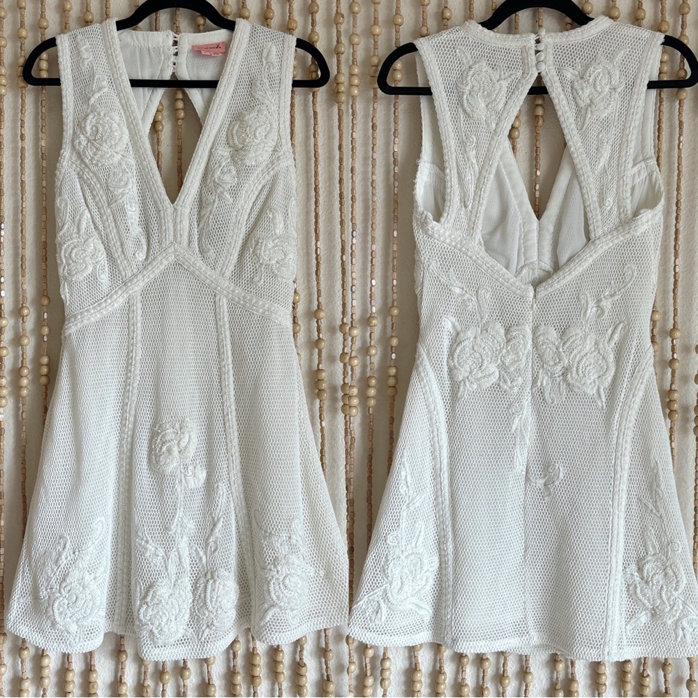 Anthropologie Ivory Crochet Floral Mini Dress